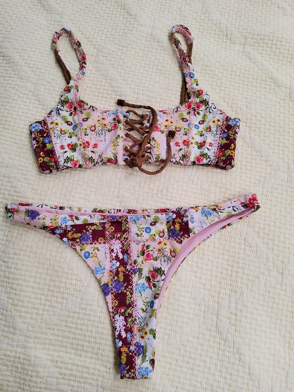 Aqua Bendita Embtoidered Patchwork SwimSuit Size M